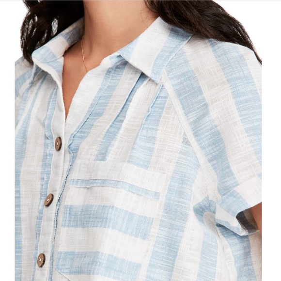 Free People Away At Sea Blue Striped Cotton Top - Picture 5 of 9